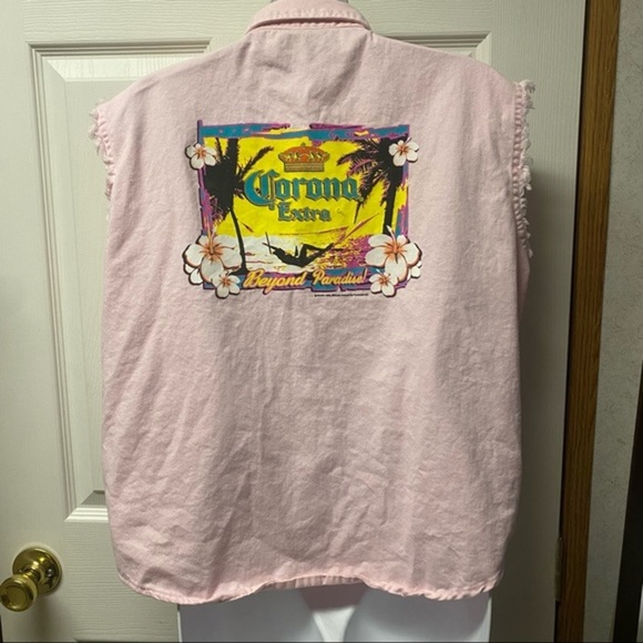 Corona 2006 Pink Cut off Sleeves‎ Button up Shirt Vest - Picture 4 of 8